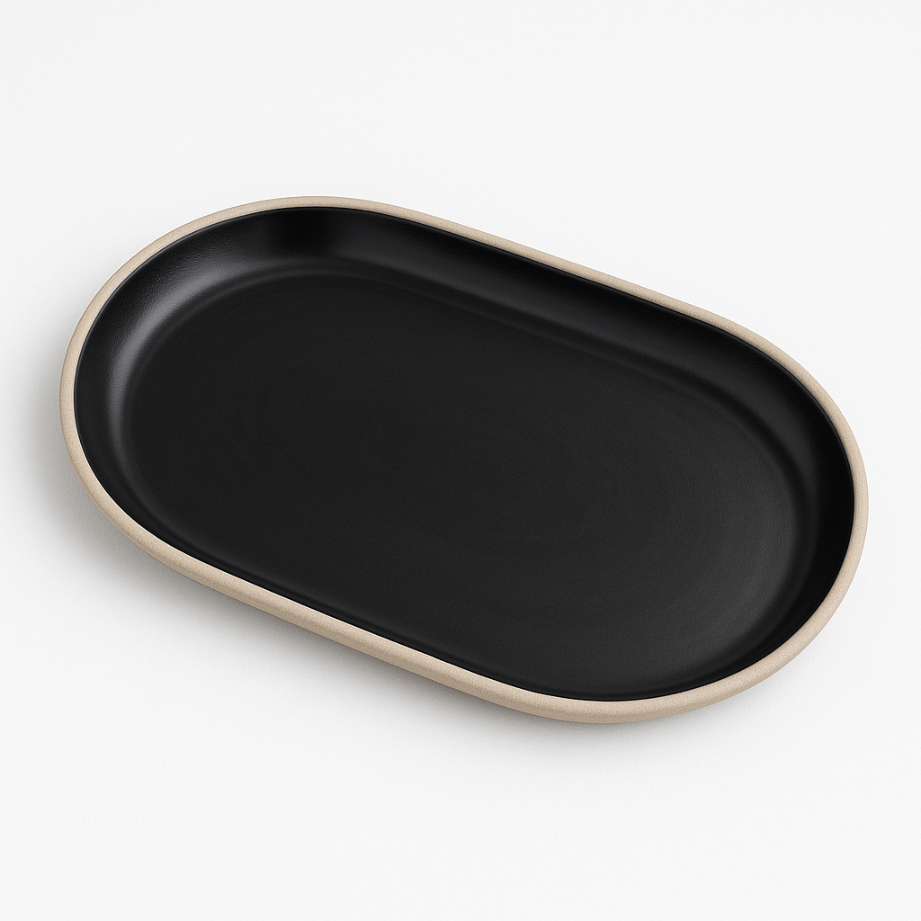 Stoneware Racetrack Oval Plate – 11 3/8” (White Matte Glaze, Raw Edge) - MH Made
